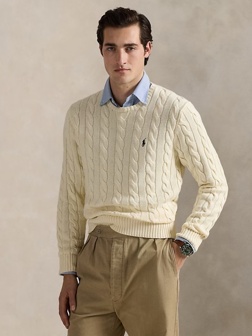 Polo Ralph Lauren Cable-Knit Crewneck Sweater in Andover Cream- current style